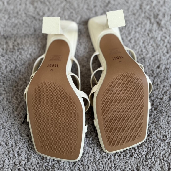 Zara Cream Square-toe Heeled Sandals - Picture 3 of 8